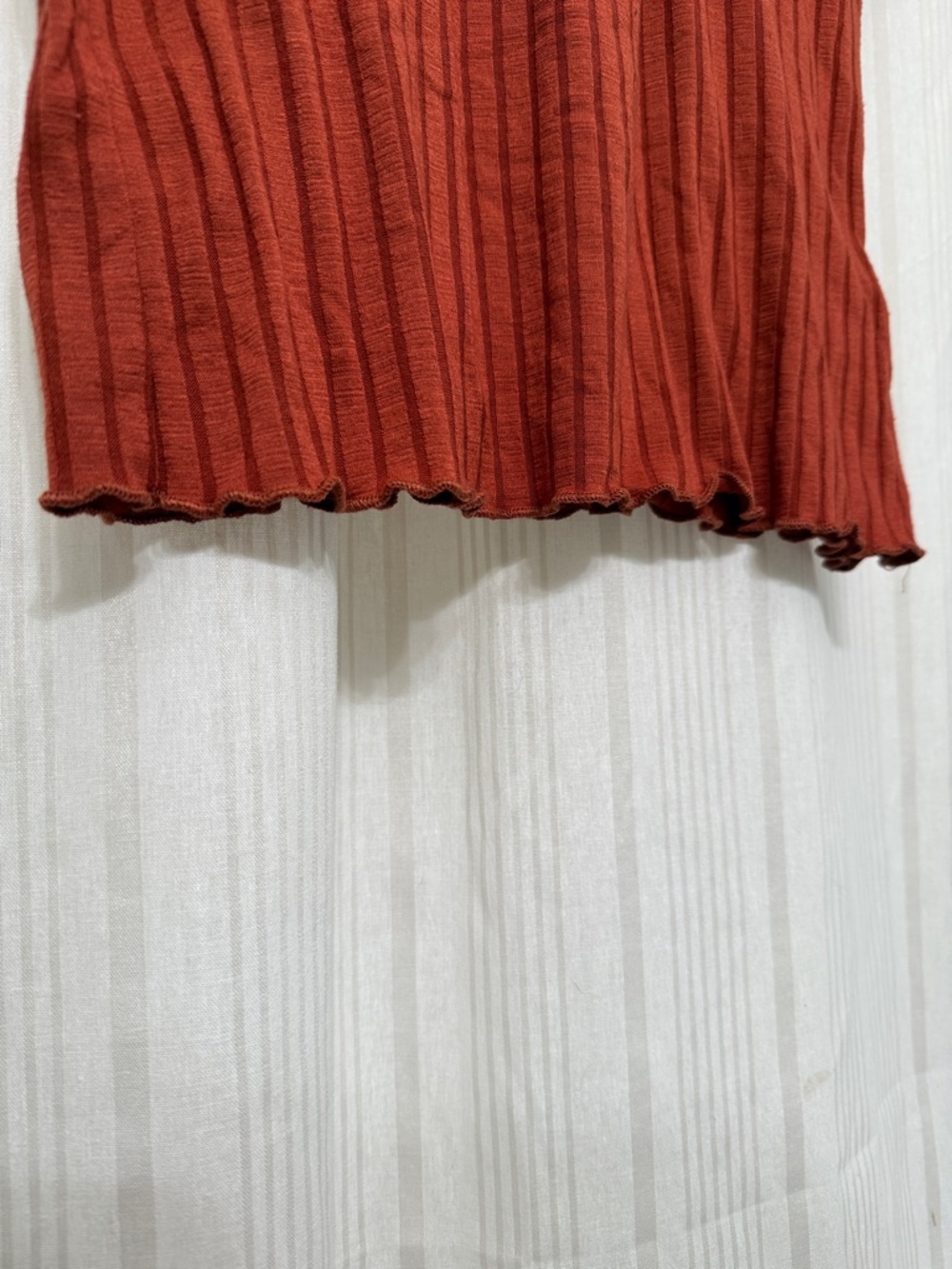 UO Burnt Sienna Rust Ribbed Knit V-Neck Tee - Picture 5 of 6